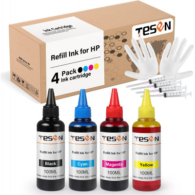 TESEN Ink Refill Kit for HP 910XL 962XL 952XL 932XL 902XL 934XL 67XL 63XL 60XL 64XL 62XL 61XL 94XL 95XL 920XL 901XL 933XL 940XL 951XL 965 100MLx4 Bottles with Syringes - 1 Black 1Cyan 1Magenta 1Yellow